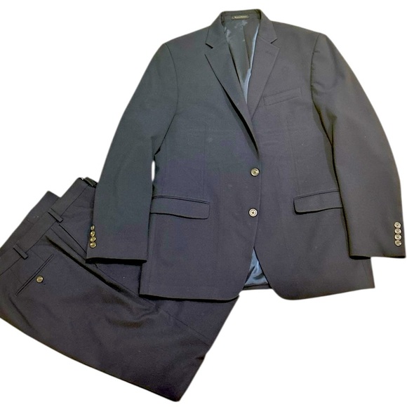 Chaps men’s navy Blue Classic 2 button Suit lined 44L jacket 38 x 30 pants - Picture 1 of 11